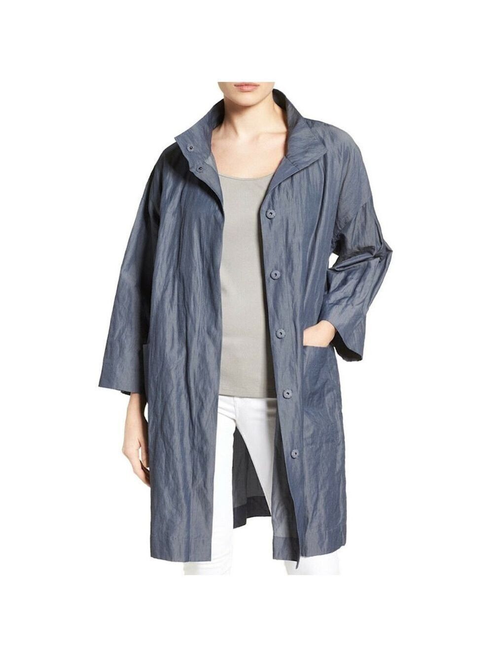 Eileen Fisher Textured Organic Cotton Coat Jacket Size XS Colour Steel